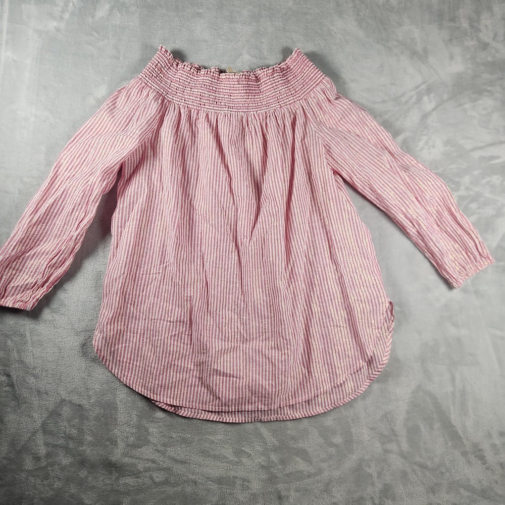 Michael Kors Coastal Preppy Coral Pink White Striped Off Shoulder Top L